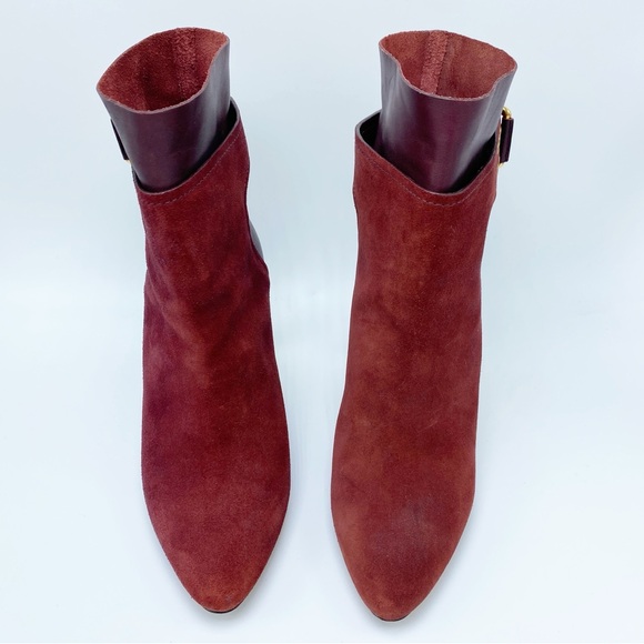 Jimmy Choo size 6.5 /36.5 Maroon Burgundy Ankle Booties Boots with Gold Hardware - Picture 7 of 11